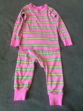 Pact Kids Pink Stripe Pajama Set with Green and Yellow Stripes